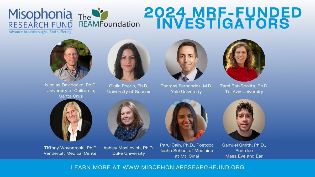 misophoniafund's tweet photo. We're thrilled to announce our new 2024 grantees and the launch of our 2025 grant opportunities! 🧠 

Congrats to these investigators for receiving our Misophonia Research Impact Award of up to $500k for investigators and $200k for #postdocs.

Learn more: https://t.co/aJfbvPmmBf https://t.co/8U7F0AfGM9