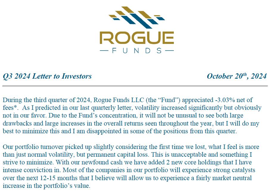 RogueFunds's tweet photo. Our Q3 2024 Letter to Investors is now out. Please View the letter via our blog or the websites invest page. https://t.co/8NiAWX3wrn