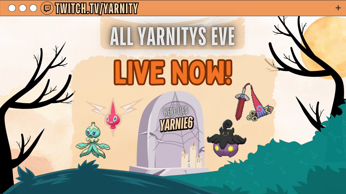 itsyarnity's tweet photo. 🎃All Yarnitys Eve starts right now!
Halloween-themed shiny hunts, pack openings, redeems, and more - come hang out!✨ https://t.co/yUEOCrL7aQ