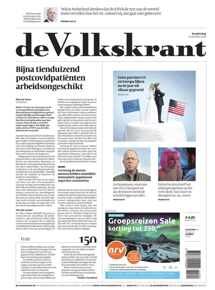 📰👀Lees- en kijktip!

💰Goed om te horen dat er meer aandacht komt voor de economische gevolgen van long covid. De <a href="/volkskrant/">de Volkskrant</a> becijferde vandaag dat er bijna 10.000 long covidpatiënten officieel arbeidsongeschikt zijn geraakt. Dit kost de schatkist 200 miljoen per jaar.