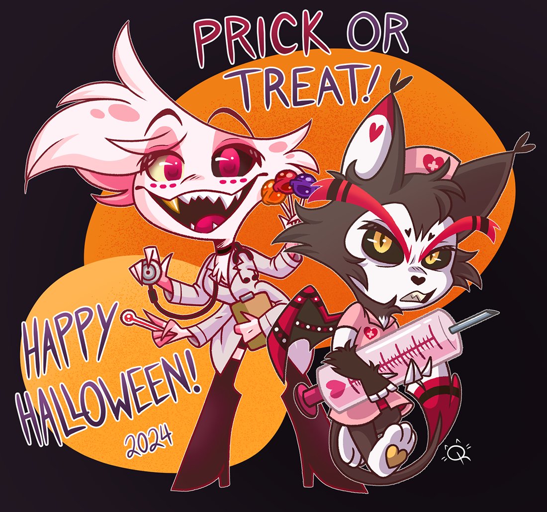 Happy Halloween!! 🎃✨ (I'm not TOO late, right???)

Came up with an idea for #Huskerdust costumes that I just HAD to get done in time 🖤🤍 Don't worry, you won't feel a thing ☺️👍