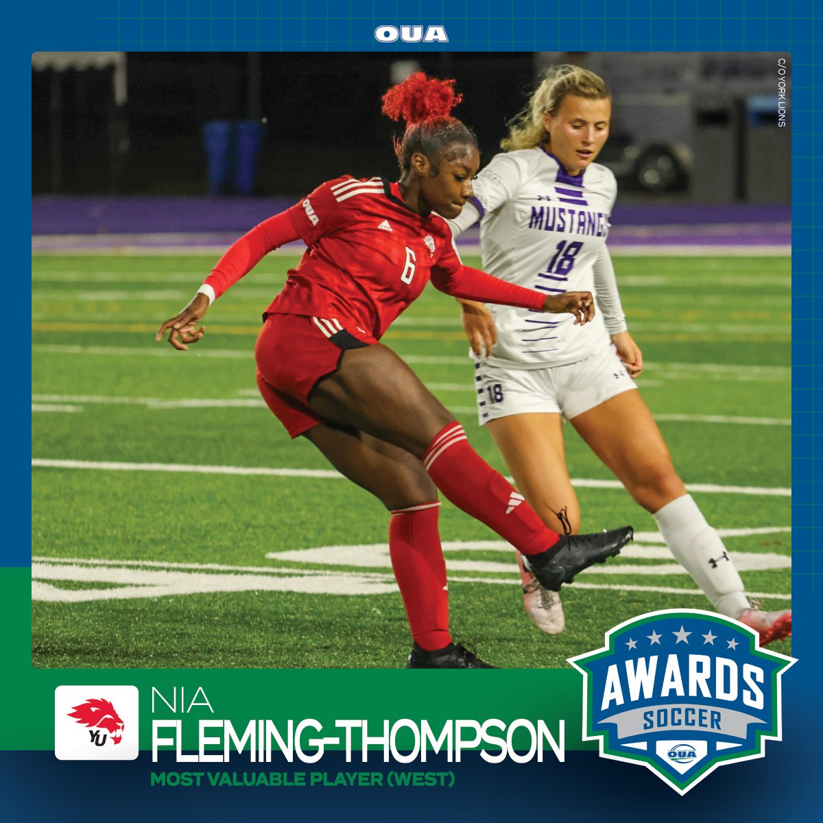 Congratulations to Cassandra Provost from the <a href="/uOttawaGeeGees/">uOttawa Gee-Gees</a> and Nia Fleming-Thompson from the <a href="/yorkulions/">York Lions</a> who have been named the 2024 #OUA women’s soccer most valuable players. ⚽👏