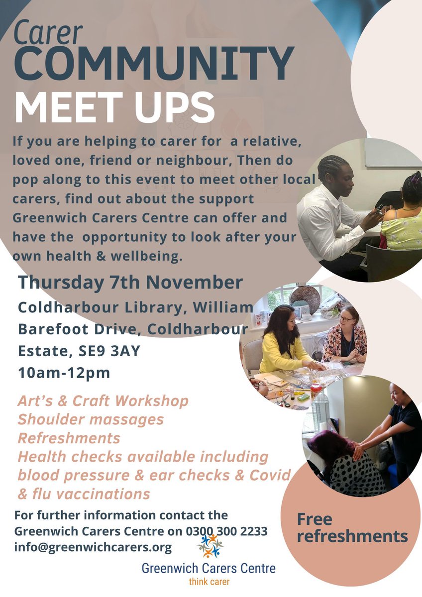 GreenwichLibs's tweet image. We have a Carers meetup, hosted by @greenwichcarers at #ColdharbourLibrary! If you are caring for a relative or friend, come along and find about the support offered to you! @Royal_Greenwich @Better_UK #LoveYourLibrary