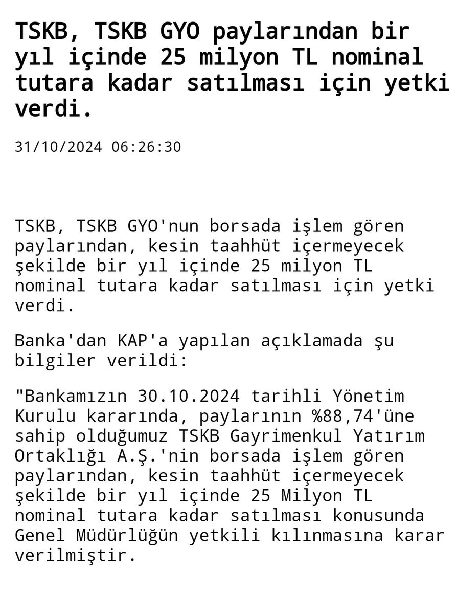 Birbirinden çelişkili ifadeler satabilirim de ama satmayabilirim. Şimdi 25 milyon lot satış kararı almak ne demek ? Yatırımcılarınızı zarar uğratmaktan başka hiç bir işe yaramıyorsunuz !!! <a href="/isbankasi/">İş Bankası</a> 

#tskb #tsgyo #tskbkapıgeriçek KAPI GERİ ÇEK