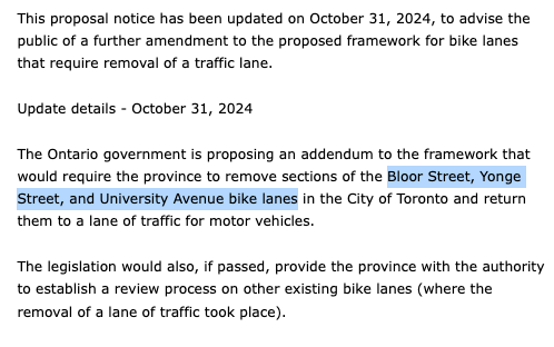 jackhauen's tweet photo. It's official: the Ford government will rip out "sections of" the Bloor, Yonge and University bike lanes. 

Which sections? The transportation minister's office said they haven't decided yet, and it's unclear when they will.

#onpoli #topoli https://t.co/WmyLP8rxaA