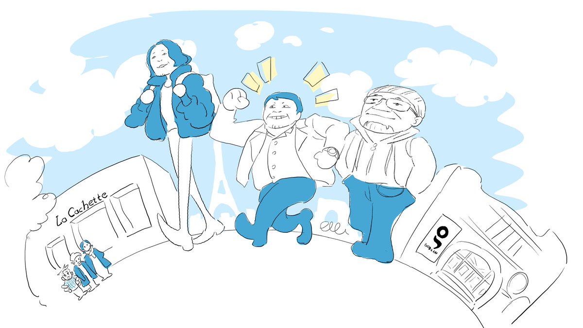 Nagamine-san Yokoyama-san and Akahori-san visiting Versailles, my old school les gobelins, and the first studio i worked for after graduating La Cachette, in France was such a joy! 
Thank you to everyone who made this happen! 
Bringing the one piece team there meant a lot to me!