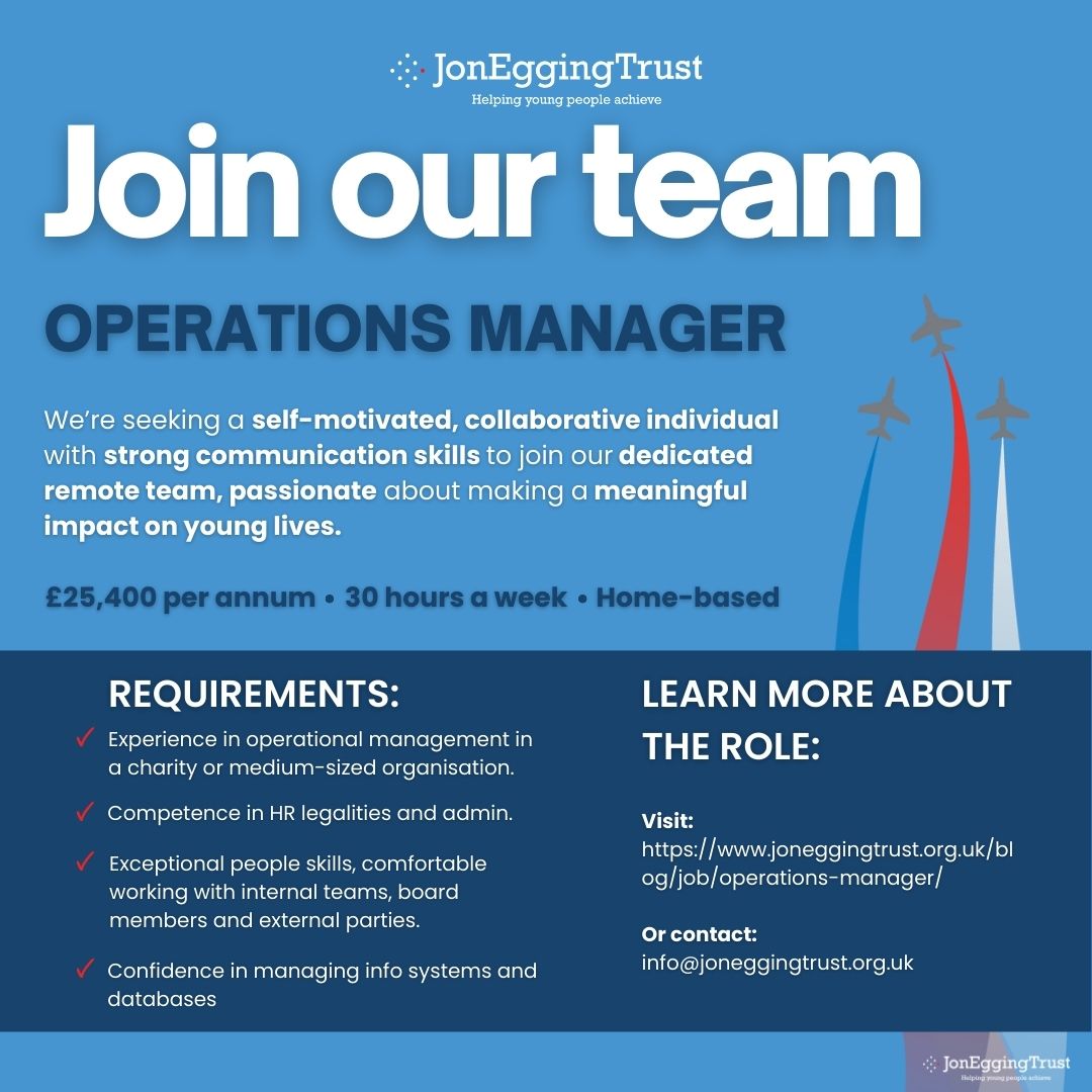 JonEggingTrust's tweet photo. 🤩Join our team 🤩

Searching for a new challenge and keen to make a positive impact?

We are looking for an Operations Manager to become a key member of our team.

To learn more, visit https://t.co/cJ19fSNJdx

#jobvacancy #charityjobs #youthcharity #jobopportunity https://t.co/58rnZ9KAR5