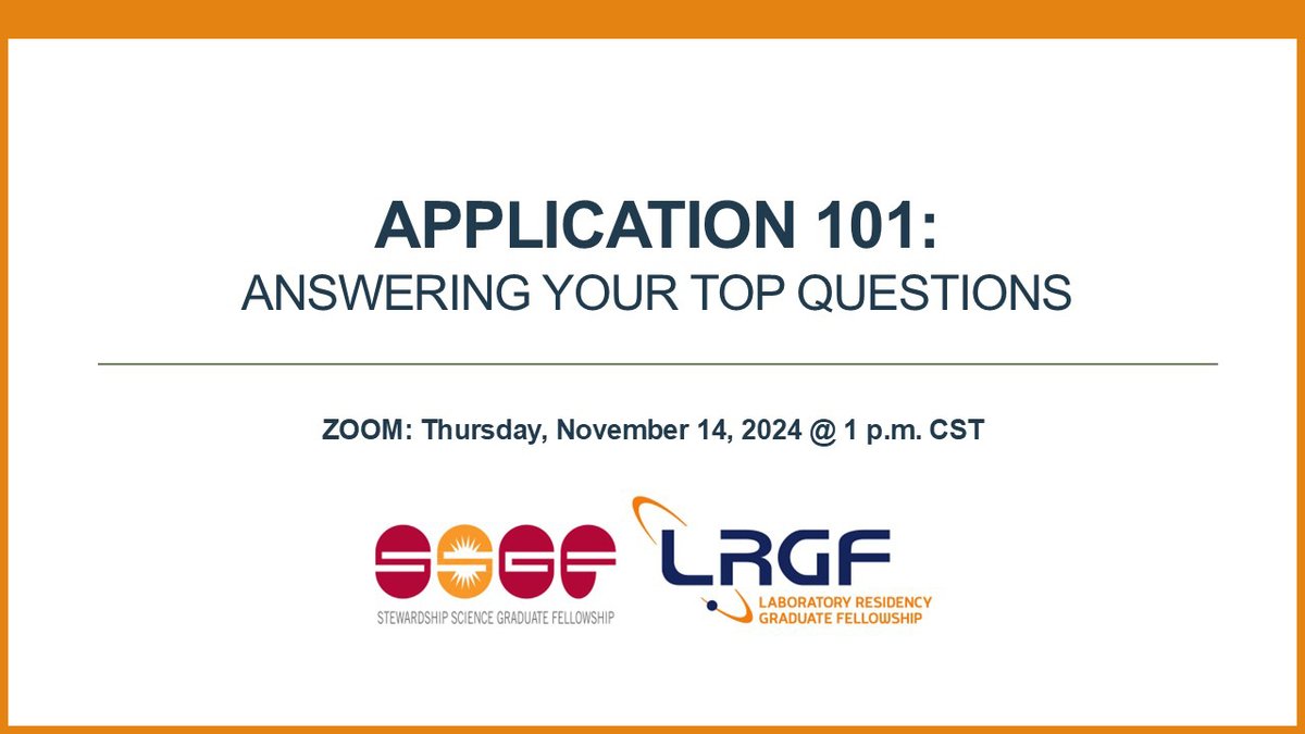 DOE NNSA SSGF (@doennsassgf) on Twitter photo Join us on 11/14 as we discuss PhD funding via the <a href="/doennsassgf/">DOE NNSA SSGF</a> & <a href="/LRGFellowship/">Laboratory Residency Graduate Fellowship</a>. Explore the 4-year programs' similarities & differences to determine the best fit for you. Sign up for our webinar: bit.ly/3UUlcKj #nuclearscience #materialsscience #physics #engineering Join us on 11/14 as we discuss PhD funding via the <a href="/doennsassgf/">DOE NNSA SSGF</a> & <a href="/LRGFellowship/">Laboratory Residency Graduate Fellowship</a>. Explore the 4-year programs' similarities & differences to determine the best fit for you. Sign up for our webinar: bit.ly/3UUlcKj #nuclearscience #materialsscience #physics #engineering