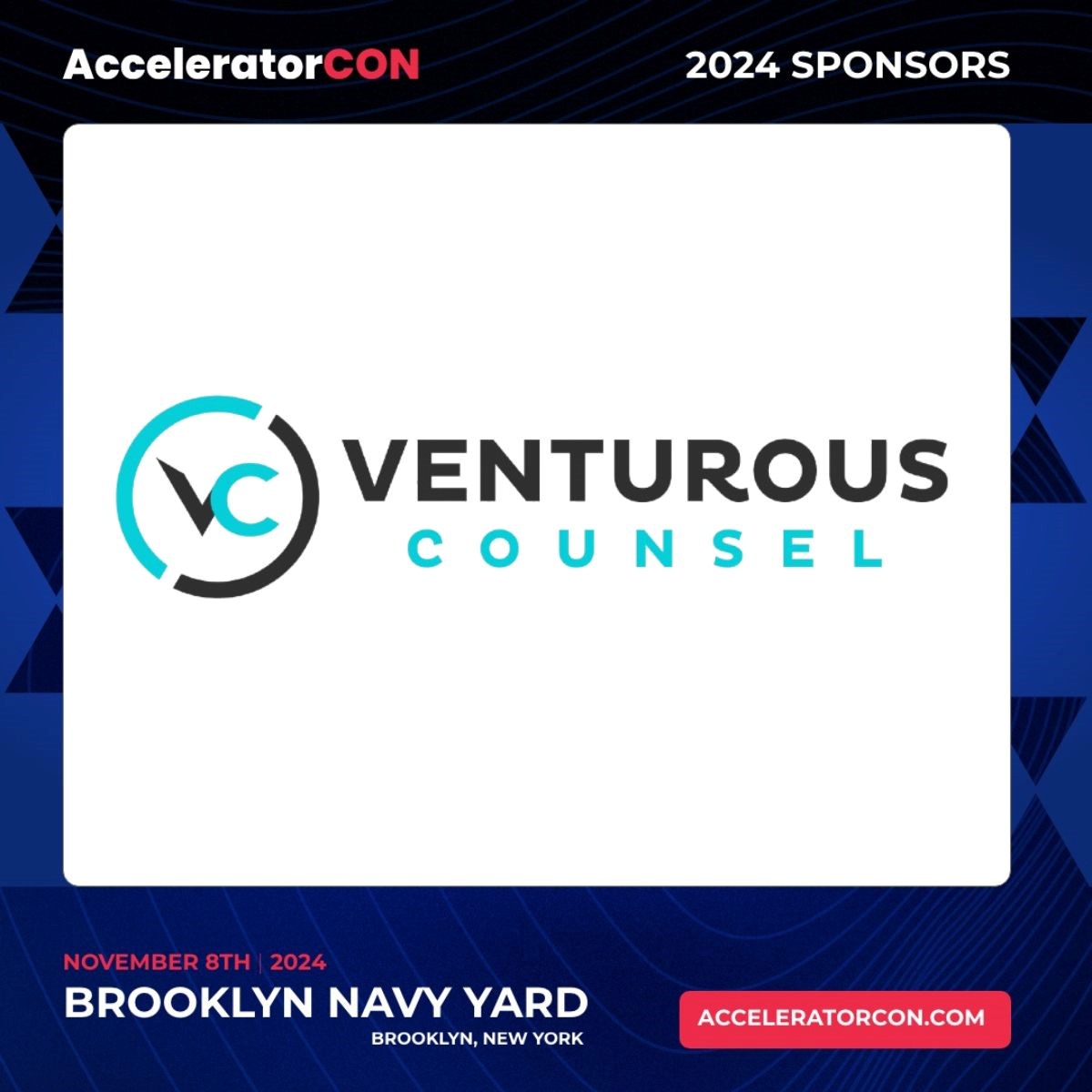 VCLawFirm's tweet photo. We’re thrilled to announce that Venturous Counsel is a Community Partner at the Biggest and Best Startup Accelerator event in America—AcceleratorCON on November 8th in Brooklyn, New York! Register Now with 25% Off https://t.co/yytinU8Lbg (use code ACCONJB25)

#AC24 #Startups https://t.co/o37F2HuROP