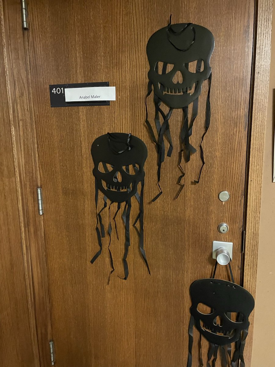 The UBC music students are doing faculty trick or treating but the spookiest thing about my door is the name tag that still hasn’t been replaced after over a year