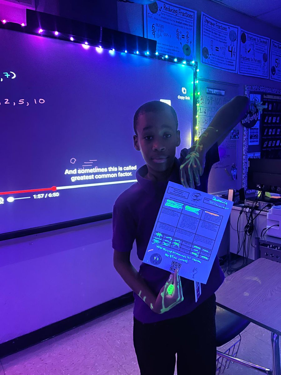 ShenandoahMS's tweet photo. How cool is this! It was a Glow Day in Ms. Sanz's math classes. They worked with highlighters and used black lights and glow in the dark items to solve problems and decorate the classroom. #SMSMath #YourBestChoiceMDCPS @MDCPS @mdcpscentral @SuptDotres @miamimagnets @MariTereMDCPS https://t.co/hF3yFjjozf