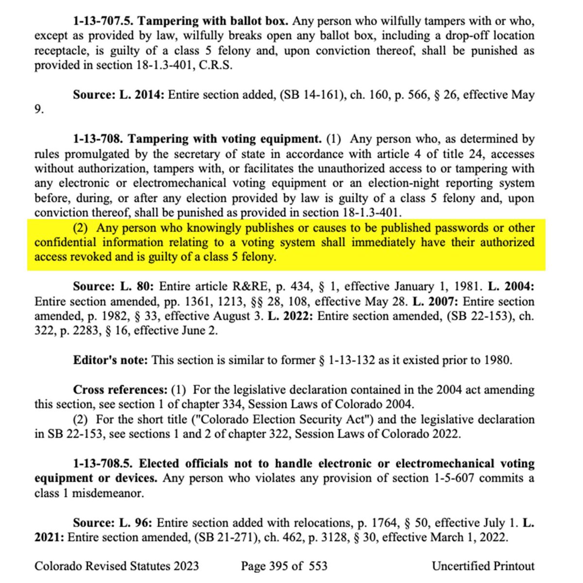 libsoftiktok's tweet image. Jena Griswold LEAKED PASSWORDS FOR VOTING SYSTEMS and may be guilty of a felony.

SHE NEEDS TO BE ARRESTED &amp;amp; PROSECUTED!

Under the Colorado Revised Statutes for Elections it states:

“Any person who knowingly publishes or causes to be published passwords or other confidential