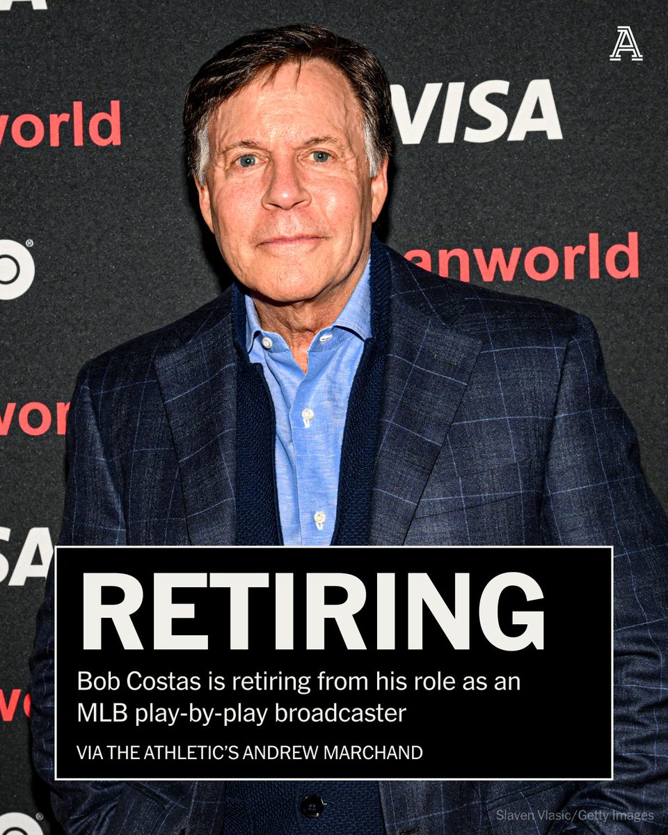 TheAthletic's tweet image. Bob Costas is retiring from MLB play-by-play broadcasting, he confirmed to @AndrewMarchand.

Costas, 72, will continue with his emeritus work at MLB Network. He most recently called the Yankees-Royals ALDS matchup on TBS.

nytimes.com/athletic/58887…