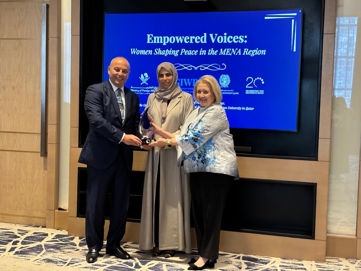 GU Women & Peace (@giwps) on Twitter photo We convened a group of distinguished women peacebuilders from the Middle East & North Africa with <a href="/GUQatar/">Georgetown University in Qatar</a> & <a href="/MofaQatar_EN/">Ministry of Foreign Affairs - Qatar</a> in #Doha to discuss the cross-regional implications of conflict and the instrumental role women play in conflict resolution. We convened a group of distinguished women peacebuilders from the Middle East & North Africa with <a href="/GUQatar/">Georgetown University in Qatar</a> & <a href="/MofaQatar_EN/">Ministry of Foreign Affairs - Qatar</a> in #Doha to discuss the cross-regional implications of conflict and the instrumental role women play in conflict resolution.