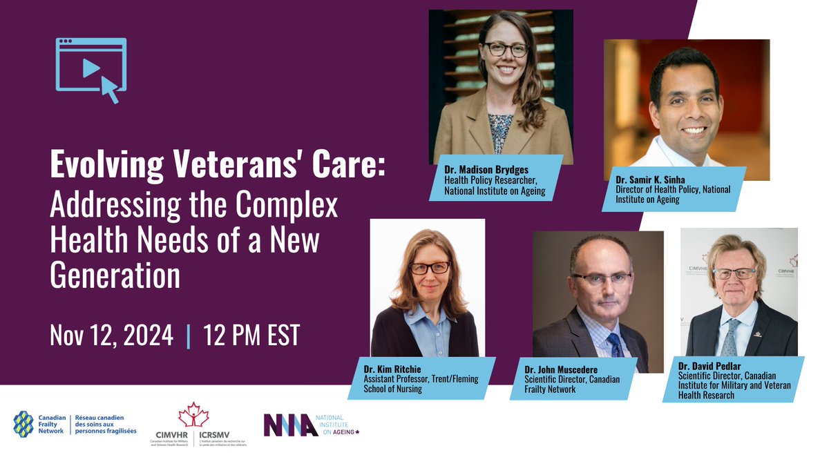National Institute on Ageing 🇨🇦 (@niageing) on Twitter photo Join us on Nov 12 for a webinar with experts <a href="/DrSamirSinha/">Samir Sinha</a>, Dr. John Muscedere <a href="/CFN_NCE/">CFN</a>, @PedlarDr <a href="/CIMVHR_ICRSMV/">CIMVHR | ICRSMV</a> & Dr. Kim Ritchie as they discuss how to better support Veterans facing unique health challenges. Register now! tiny.cc/zcwrzz Join us on Nov 12 for a webinar with experts <a href="/DrSamirSinha/">Samir Sinha</a>, Dr. John Muscedere <a href="/CFN_NCE/">CFN</a>, @PedlarDr <a href="/CIMVHR_ICRSMV/">CIMVHR | ICRSMV</a> & Dr. Kim Ritchie as they discuss how to better support Veterans facing unique health challenges. Register now! tiny.cc/zcwrzz