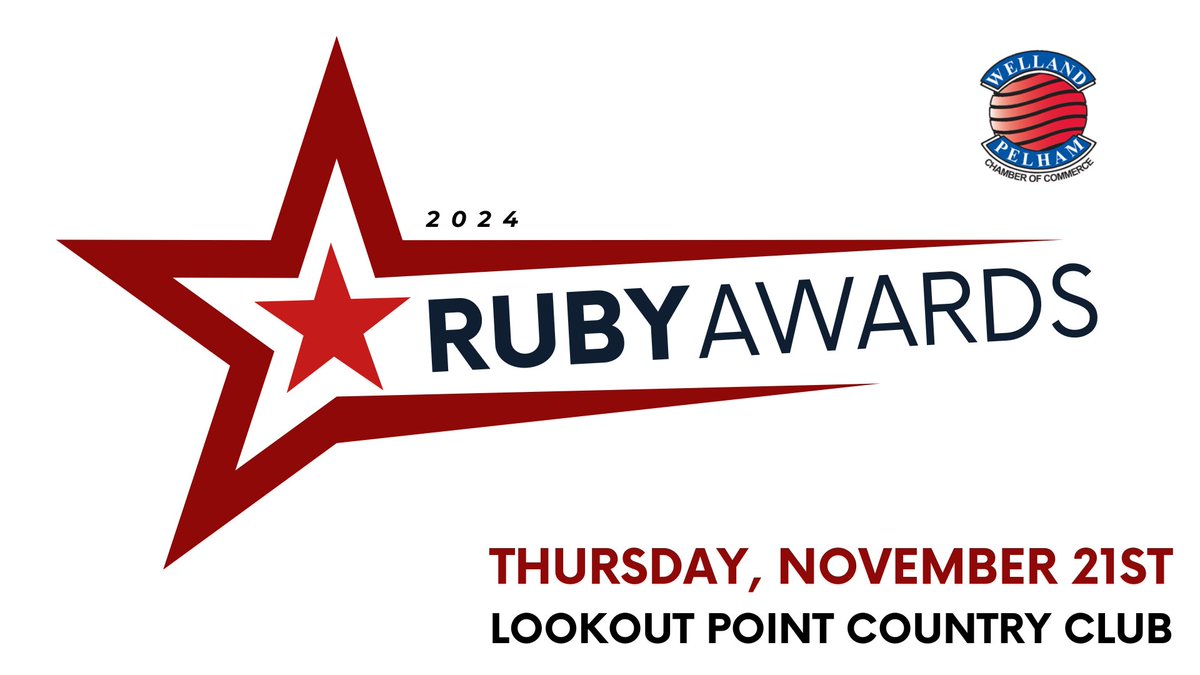 Join us at Lookout Point Country Club on November 21st for the 2024 Ruby Awards Celebration, where we will honour the extraordinary individuals and businesses in the Welland and Pelham communities who have gone above and beyond!

Register here: zeffy.com/en-CA/ticketin…