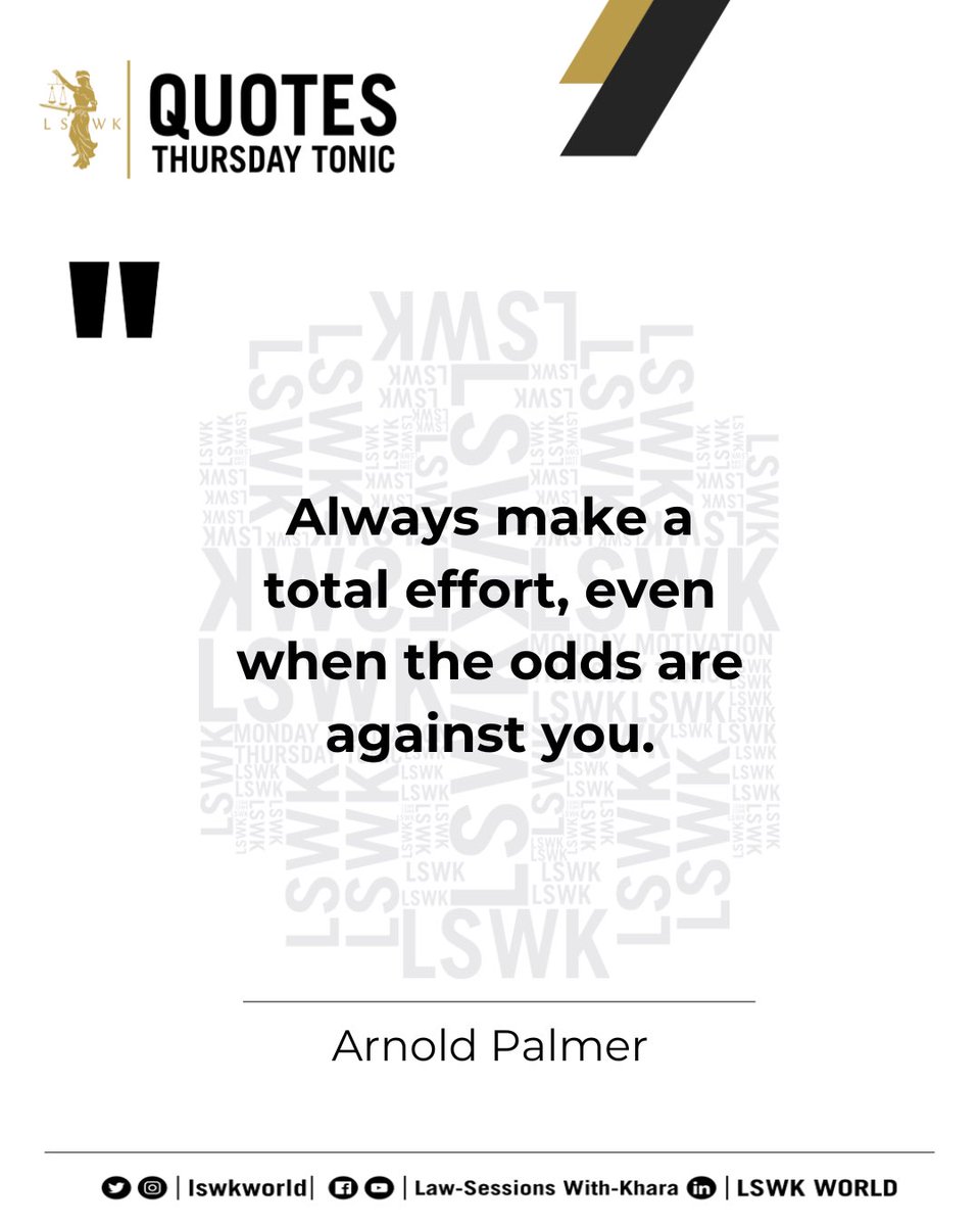 lswkworld's tweet photo. ••• #ThursdayTonic #LSWKQuotes
•
“Always make a total effort, even when the odds are against you.” ―Arnold Palmer https://t.co/uISuUGlduC