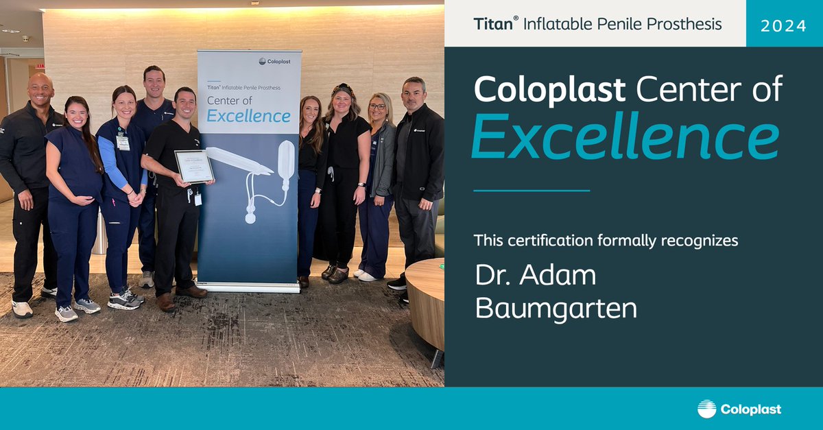 Coloplast Interventional Urology (@coloplast_md) on Twitter photo The #Coloplast Center of Excellence recognizes physicians committed to providing expertise and procedure experience to support patients regarding #ED treatment.
Congrats to Dr. <a href="/adam_baumgarten/">Adam Baumgarten</a> for their designation in the Coloplast Titan® IPP Center of Excellence!
#UroSoMe The #Coloplast Center of Excellence recognizes physicians committed to providing expertise and procedure experience to support patients regarding #ED treatment.
Congrats to Dr. <a href="/adam_baumgarten/">Adam Baumgarten</a> for their designation in the Coloplast Titan® IPP Center of Excellence!
#UroSoMe