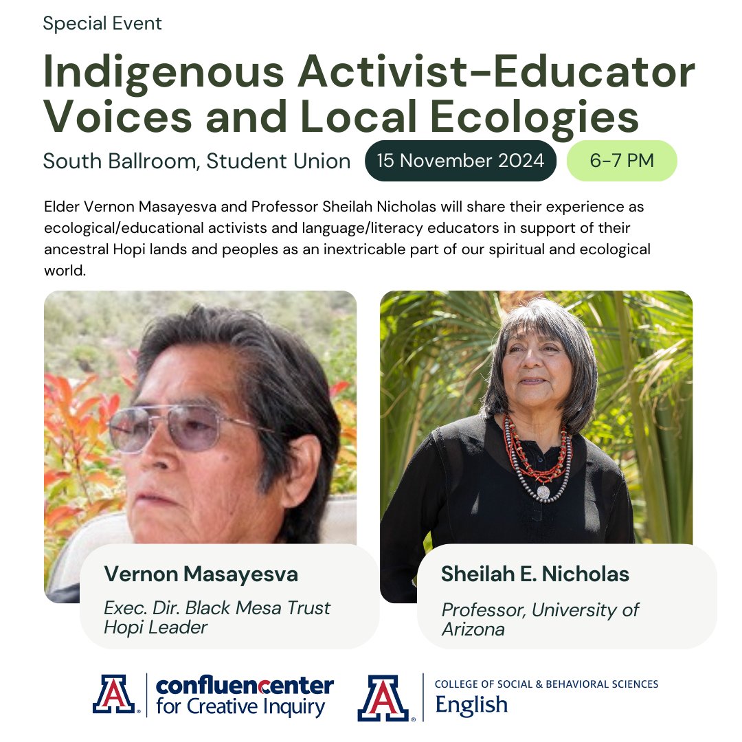 Mark your calendars for this special co-sponsored public event on Indigenous Activist-Educator Voices and Local Ecologies. 

(🧵1/3)