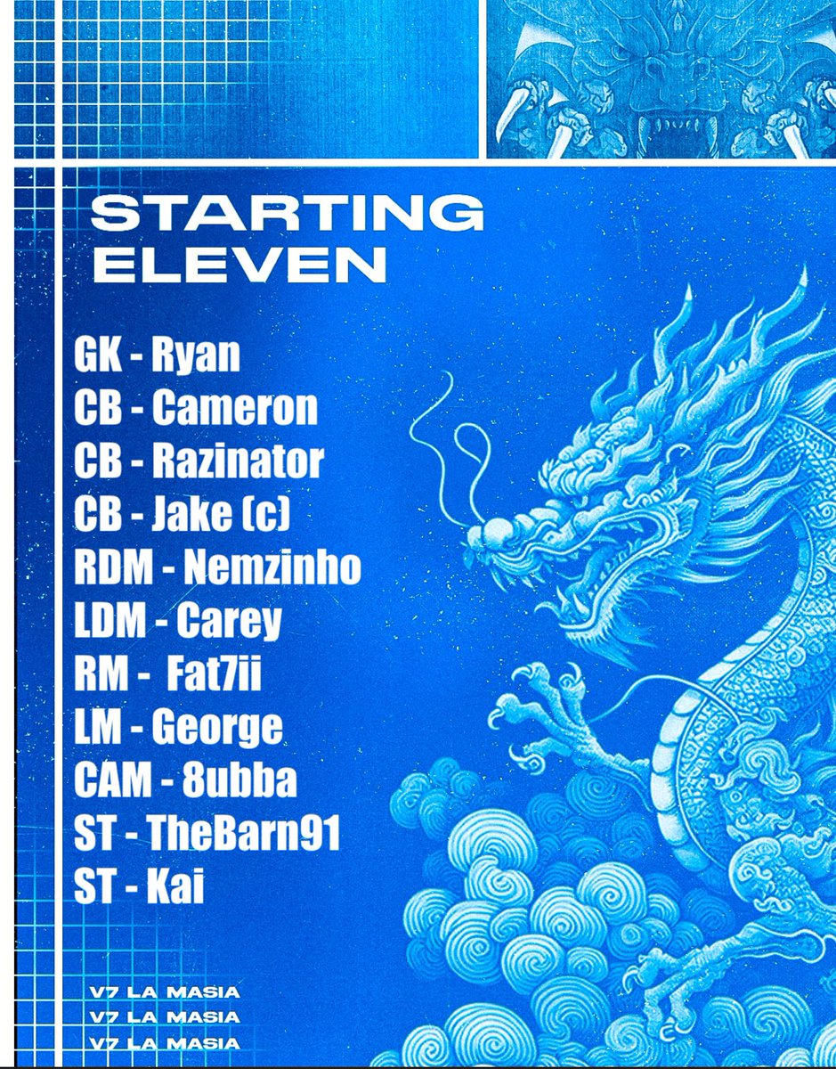 Vulcan7 La Masia 🐉

You’re starting 11 for tonight’s two games, big double header and the lads are ready to go. 

Show them how it’s done ⚽️

#LetsGoVulcan