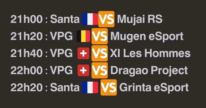 [MATCHDAY] 🏆

Notre équipe va tenter de relever la tête sur cette dernière session de la semaine ! 🔥

🏆 | <a href="/belgique_vpg/">VPG BELGIQUE 🇧🇪</a>
@TheDream_SMG
<a href="/SwissVPG/">VPG Switzerland 🇨🇭</a>

Live Twitch 21h00 : twitch.tv/boya__20

@EsportTWH #TWHOnTop 🐺