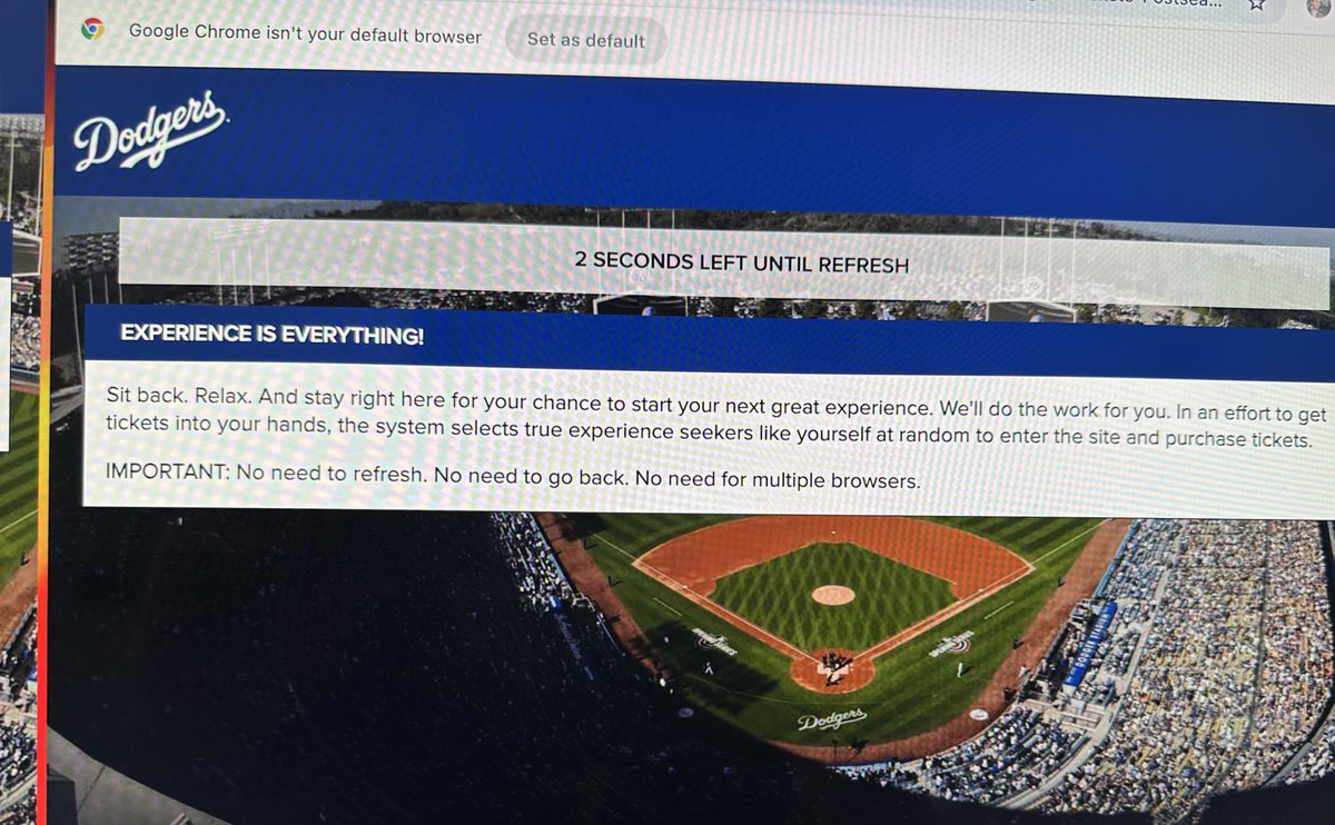 AamerHaleem's tweet photo. @Dodgers Ugh. This is not the time loop you wanna be in… 🫠
3…2…1…”SECONDS LEFT UNTIL REFRESH” aaaand you’re back to 44 seconds. 
Congrats to the fans who were lucky enough to break through! 
Have fun tomorrow! 
#LetsGoDodgers 
#pitchclockfromhell 👎🏽 https://t.co/RzOGlgDemh