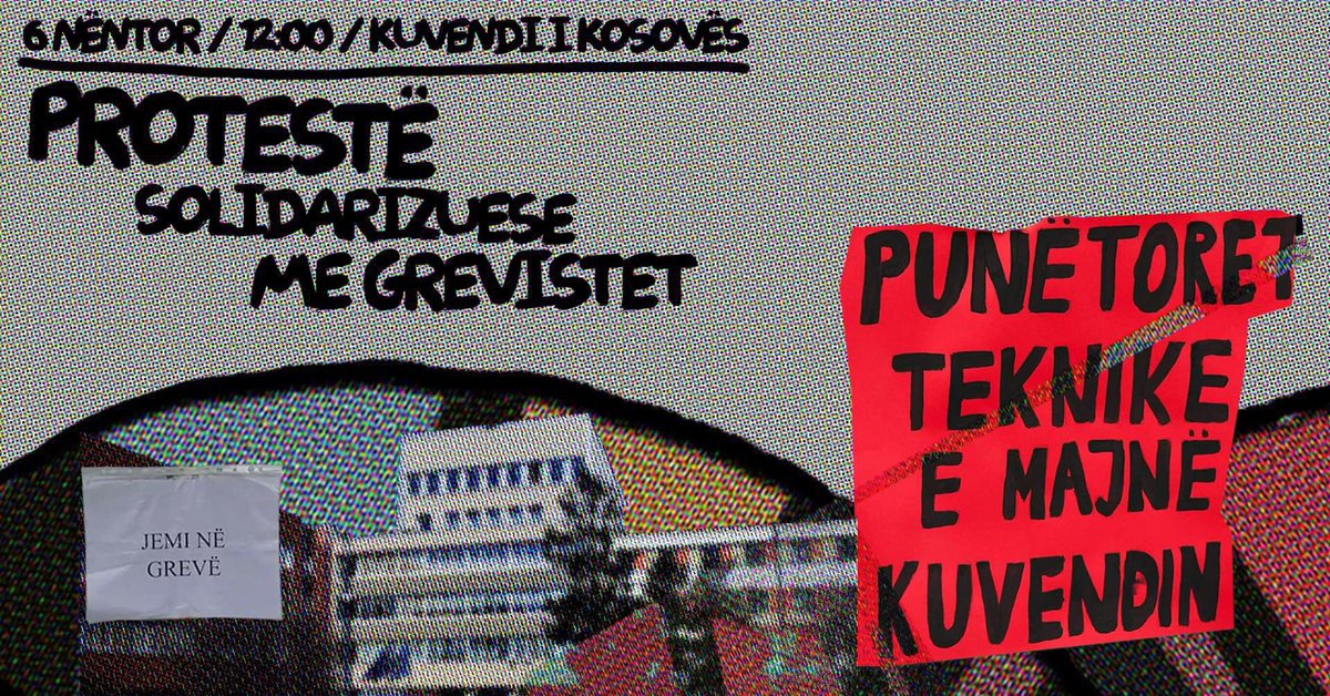 Janë bërë shtatë javë prej kur punëtoret teknike të Kuvendit të Republikës së Kosovës kanë hyrë në grevë në kërkim të rritjes së pagave nga 275 euro në 550 dhe kushteve të dinjitetshme të punës. 

Me 6 nëntor mblidhemi në protestë 

Linku i ngjarjes▶️ facebook.com/events/s/prote…