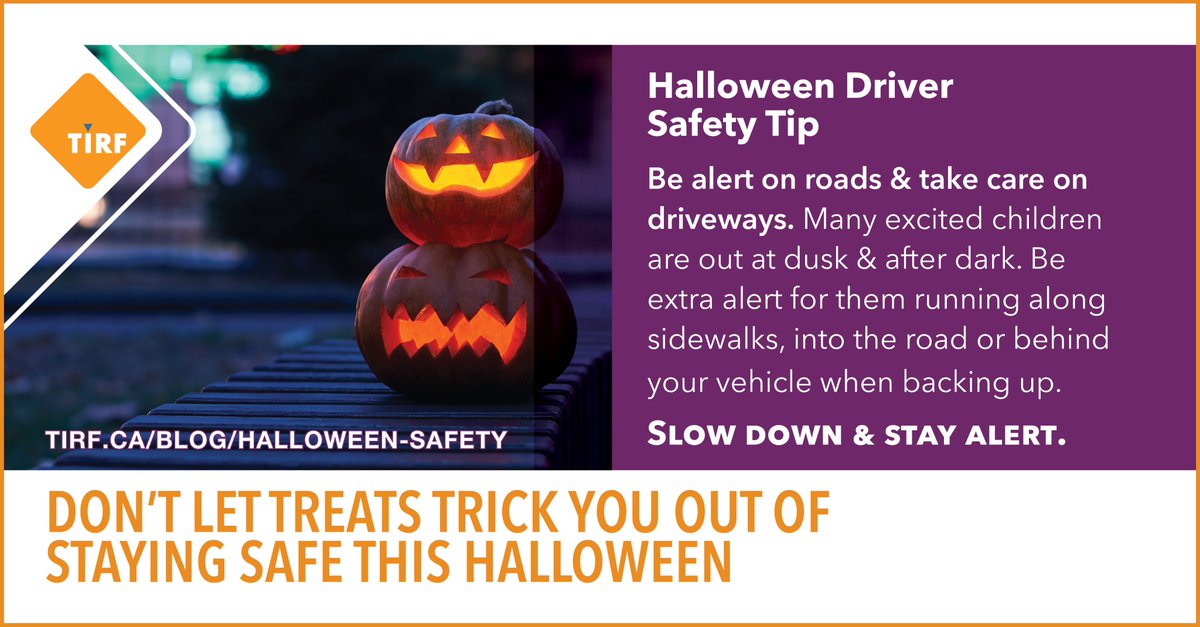 TIRFCANADA's tweet photo. Stay safe this Halloween with helpful pedestrian and driver safety tips in our #MySafeRoadHome blog, Don’t let your treats trick you out of staying safe this Halloween.

https://t.co/EqdwmClhJc #roadsafety #halloween2024 #safedriving #pedestriansafety #communitysafety https://t.co/OMKfdNFHqe