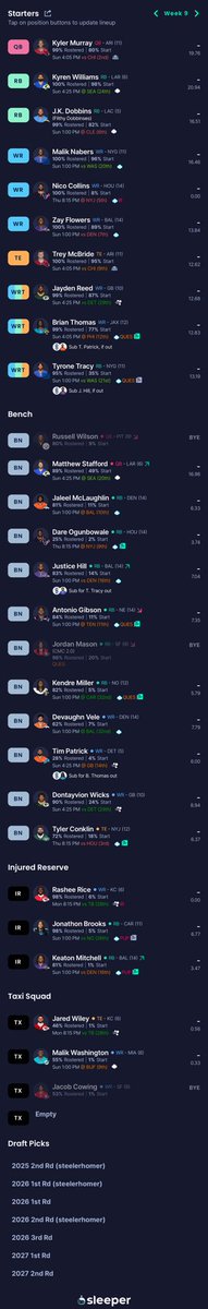 hightower_04's tweet photo. @TheFantasyPT I’d love to hear you guys talk on the dynasty pod about competing in a 2 yr window but also deciding to keep or trade away future picks (2+ yrs away). I’ve got a solid team at the top but not much depth and no picks now. How do I compete now and later? (10 team 1QB) https://t.co/dJlb1P4iwZ