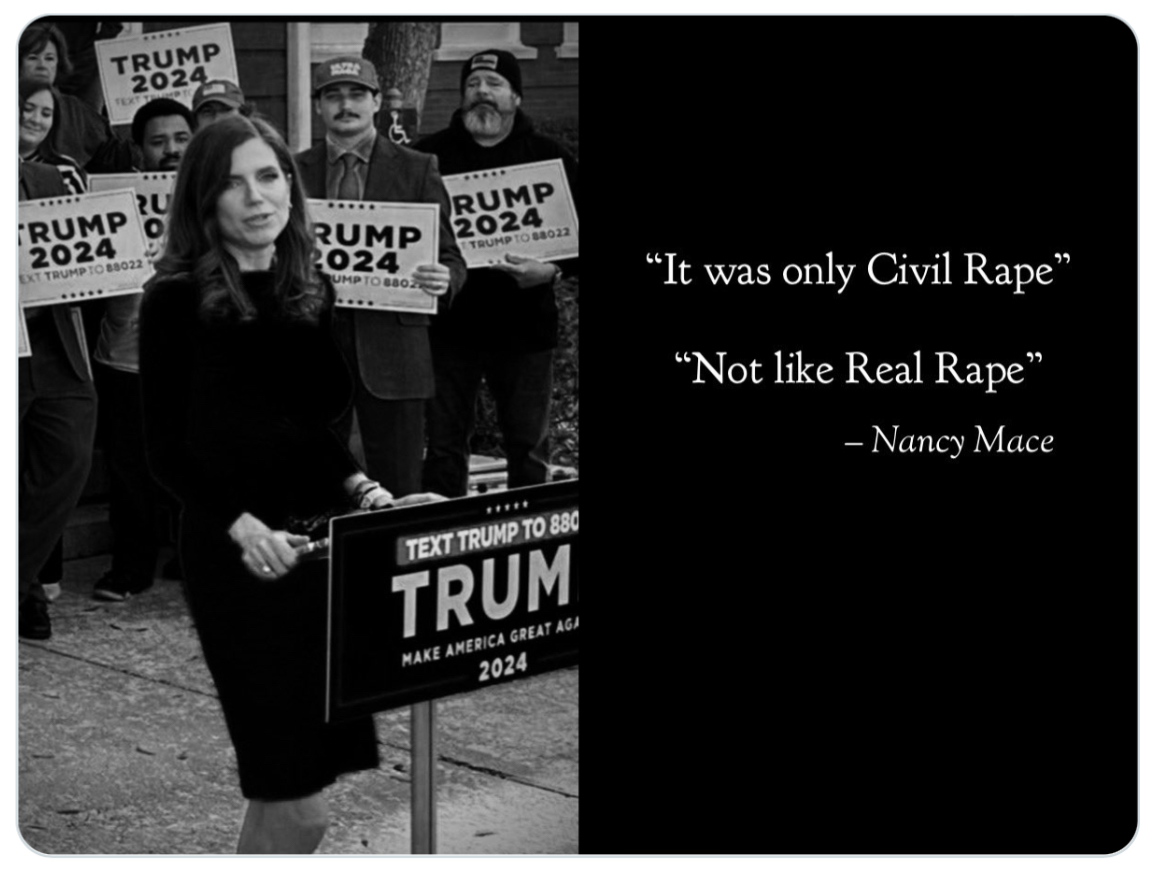 FOXgotitselfFd's tweet image. @NancyMace @michael_b_moore #LowcountryFirst
Mirror mirror on the wall
who cried RAPE
then endorses the APE
that did   the RAPE

mirror mirror on the floor
Who’do we deplore
it’s Nancy Mace that has no grace
and lies like a common wh*re
⬇️⬇️⬇️⬇️⬇️⬇️
x.com/NikkiHaleyHQ/s…