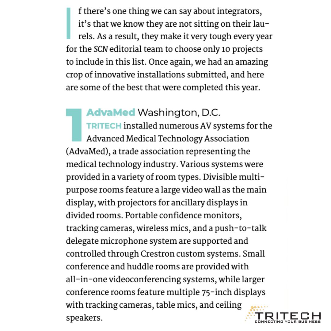 TRITECHComm's tweet image. We are thrilled to have been included in Systems Contractor News&apos; 2024 Installation Showcase! Thank you to everyone who contributed to this complex and well-executed project. #scnnews #systemscontractornews #tritech #tritechcomm #tritechcommunications