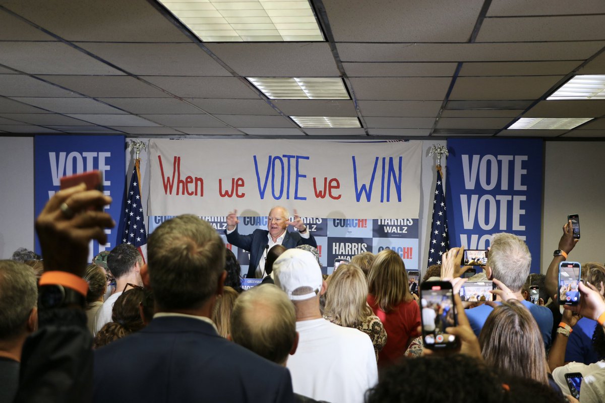 KathyManningNC's tweet photo. The energy @thegcdp brought yesterday was unmatched. 

I was so excited to welcome @Tim_Walz to Greensboro to #GOTV for Democrats up and down the ballot! 

When we vote, we win 🇺🇸💙 https://t.co/JMehEVsQxn