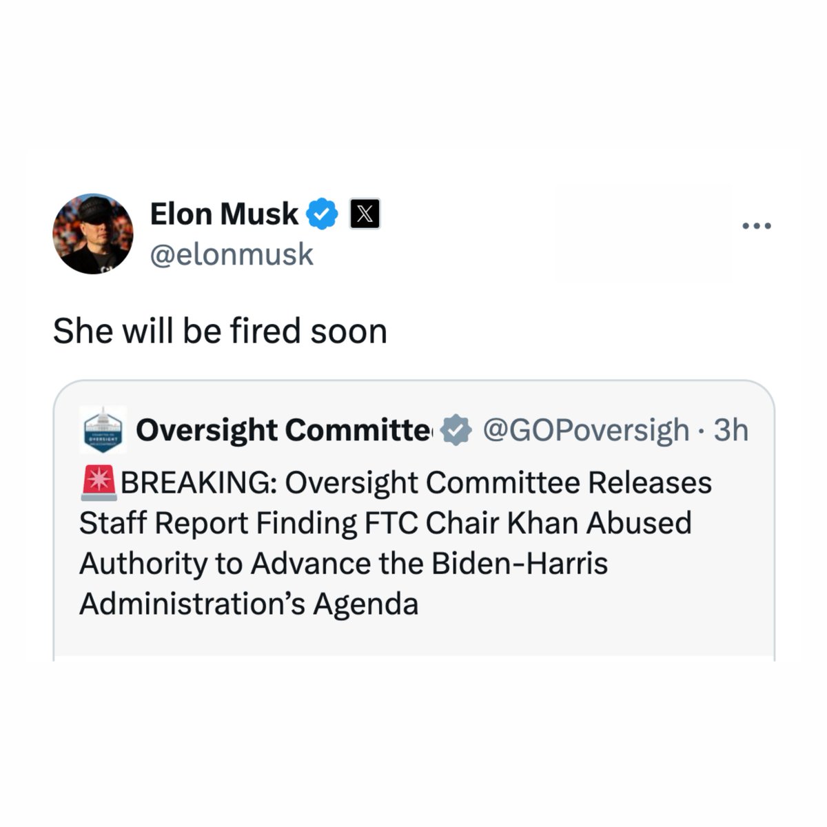 How do we know that Lina Khan has done an excellent job as FTC chair?

Because billionaires and business leaders want her gone. 

She's been an avid anti-trust enforcer and defender of working people. 

She's also been an oligarch's worst nightmare.
