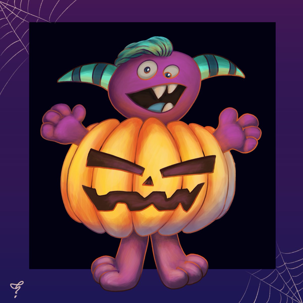 Tiofrean's tweet image. Happy Halloween folks! 🎃💕 This is totally @CatharaFox  fault! Snuggles in a pumpkin costume, eh? 🤣👏🫶 

#Snuggles #Essentials #Halloween #Illustration #ToraDraws