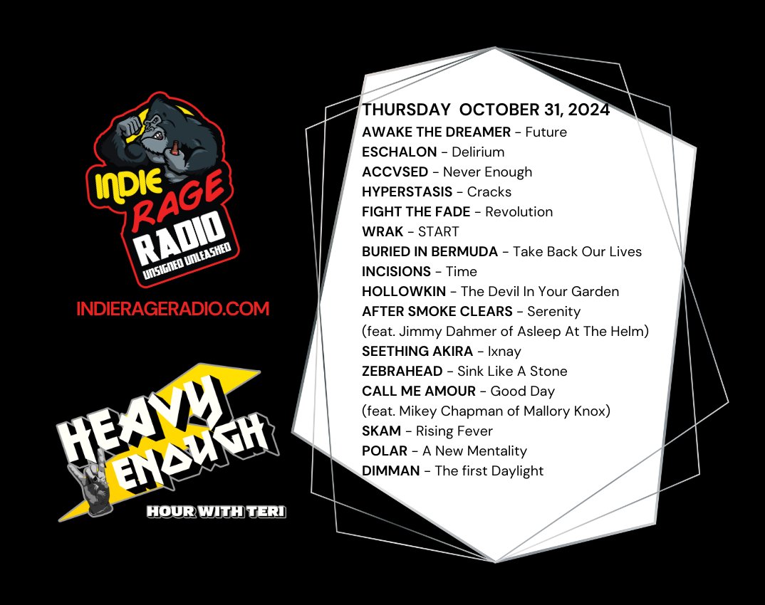 MusicMattersTee's tweet photo. Today 8pmUK 3pmCentralStates
Tune into @IndieRageRadio
🔊https://t.co/fbYDNfmOd7
#HeavyEnough Hour play the new bangers from-
@ATDBandSWE #Eschalon @ACCVSED_ #HYPERSTASIS @FightTheFade @MusicWrak #BuriedInBermuda #INCISIONS + more Info:https://t.co/ivr7EnJJPf
#NewMusicAlert https://t.co/dymRB7WoRJ