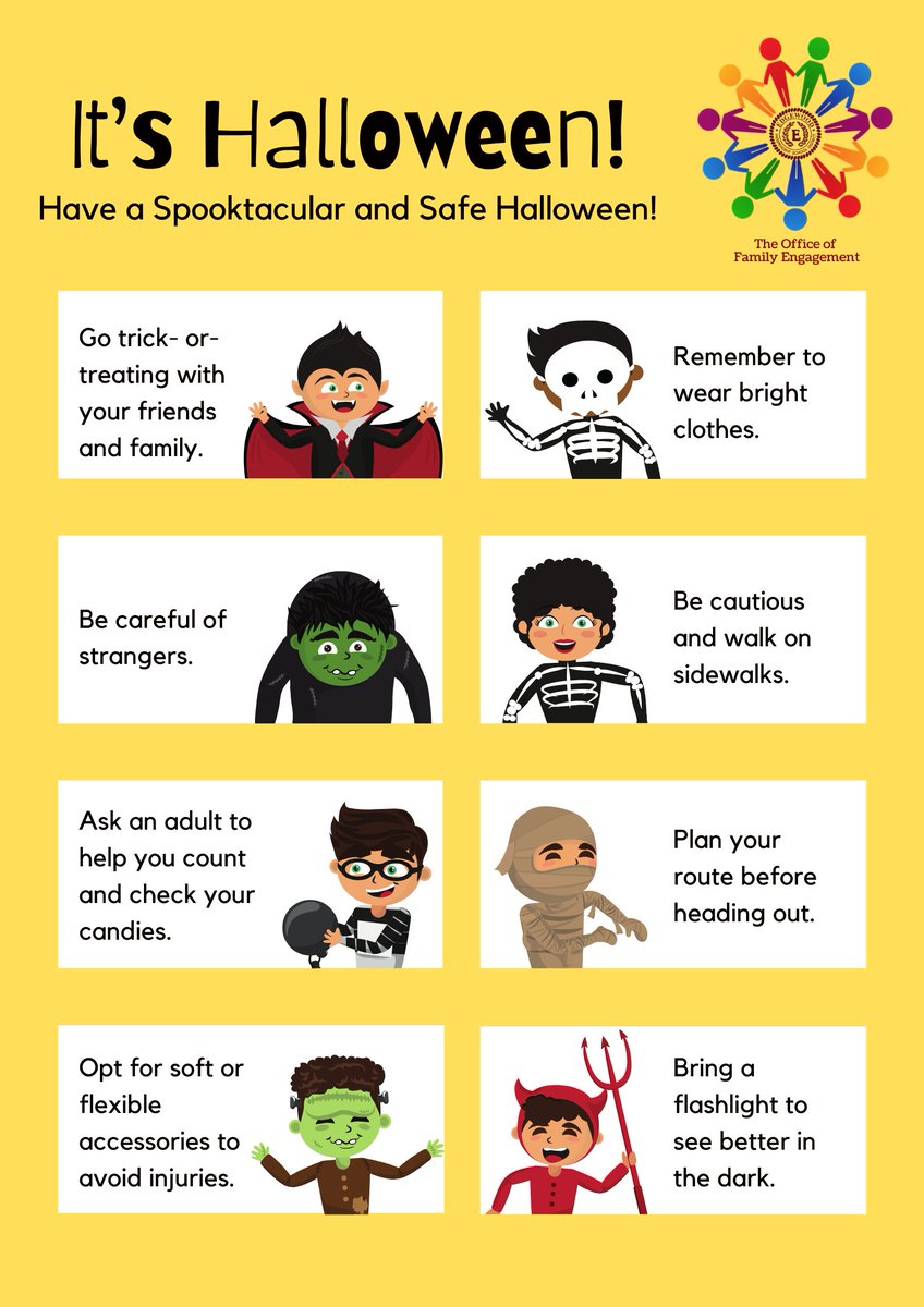 🎃👻 Halloween Safety Tips! 👻🎃
Happy Halloween, EISD families! As you head out for a night of trick-or-treating fun, remember these safety tips to keep everyone safe. Let's keep Halloween spooky and safe for all. Have a fun night! 🎃🕸️