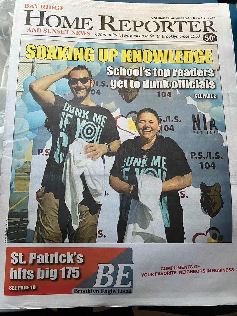 District 20 Superintendent, Dr. Pretto and PS/IS 104 Principal, Ms. Gordon made the front page of the Home Reporter. <a href="/pretto_david/">Dr. David Pretto</a> <a href="/NYCSchools/">NYC Public Schools</a> <a href="/NYCReads/">NYC Reads Initiative</a>