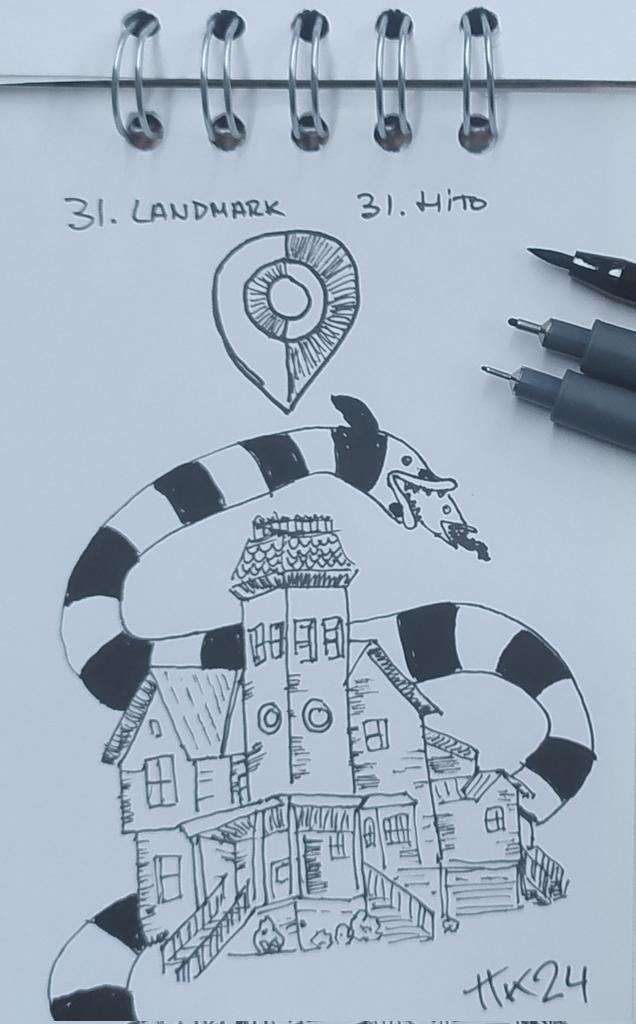 Día 31: Landmark. Hito.
Halloween!!!!!! Ya que hoy no veré Bitelchús, al menos dibujo la casa😅😅
Y reto conseguido!!
#InktoberEs
#Tintubre
#inktober2024