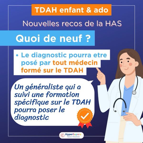 TDAHyperSupers's tweet photo. #TDAH enfant et ado 👉 Quoi de neuf dans les nouvelles RECOS de la @HAS_sante 
▶️🚩Le Diagnostic 
☑️ Il pourra être posé par tout médecin formé au TDAH.
☑️ Le bilan #neuropsy : non indispensable au diagnostic mais un outil utile au suivi. 
📍+ d’infos👇
https://t.co/OQ6bzowiGP https://t.co/CxlQFYeTb6
