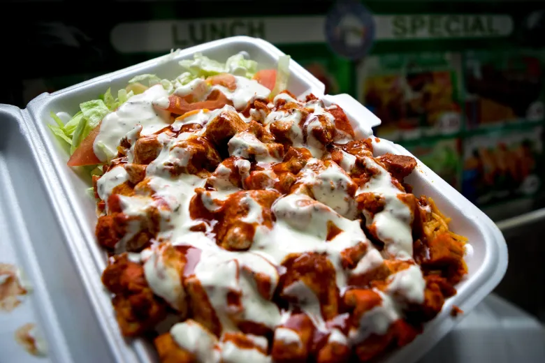 sharghzadeh's tweet photo. Sorry to be a hater, but halal carts suck. 

They're noisy, smelly, disgusting, and dirty.

They take up valuable sidewalk space, and all of that could be forgiven if the food was good, but worst of all, they serve Untermensch slop. 

This shit is not fit for human consumption.

Now the beautiful word 'halal' is synonymous with this disgusting mess of a bastardized cuisine in the tri-state area.