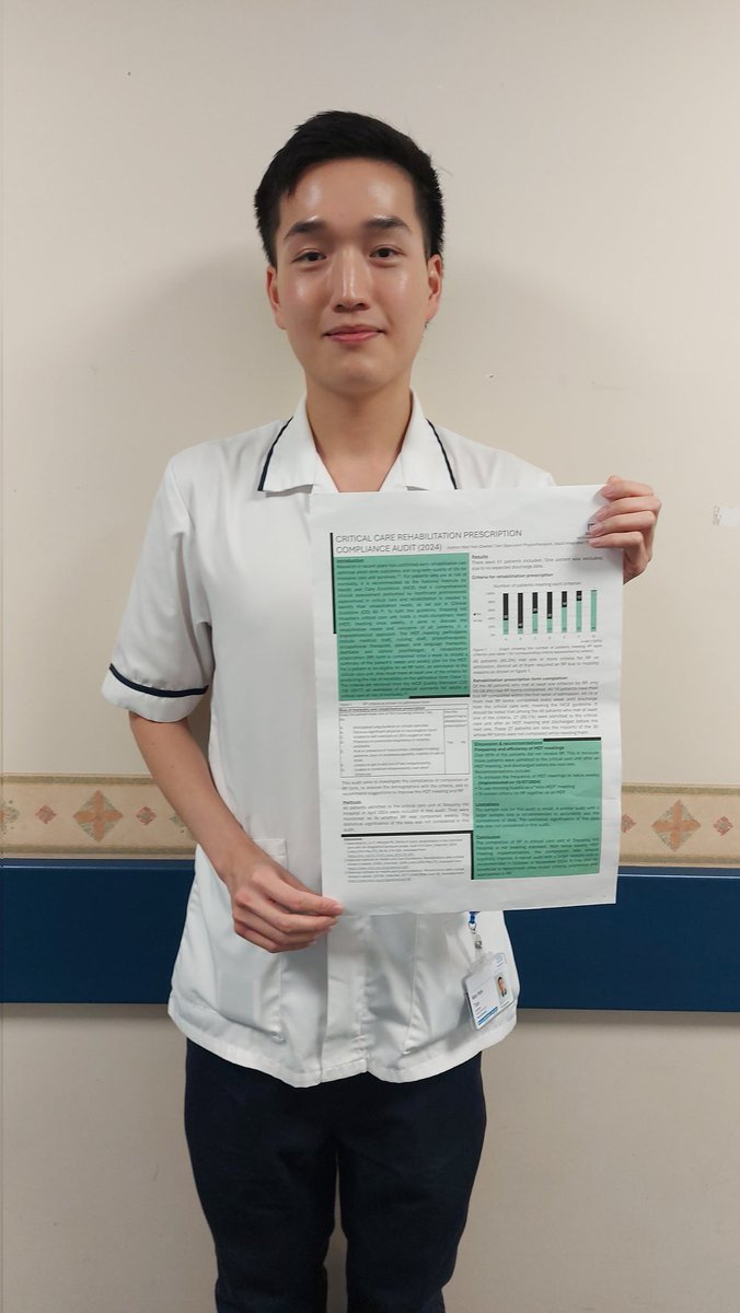 Medicine/Surgery Therapy Team SHH (@mstherapyshh1) on Twitter photo During his Critical Care rotation <a href="/dexter_physio/">Dexter Tam</a> completed an audit on Rehab Prescription compliance, the results of which prompted and instigated changes: ⬆️ mdt meeting frequency and prioritisation of this to meet NICE guidelines ✅️
Great piece of work 👏 #icurehab During his Critical Care rotation <a href="/dexter_physio/">Dexter Tam</a> completed an audit on Rehab Prescription compliance, the results of which prompted and instigated changes: ⬆️ mdt meeting frequency and prioritisation of this to meet NICE guidelines ✅️
Great piece of work 👏 #icurehab