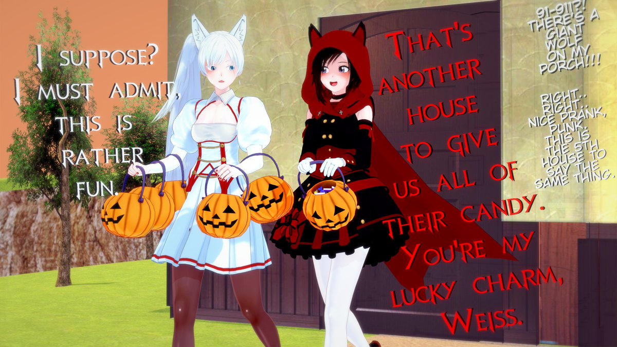 Happy Halloween and Birthday to #RubyRose !
Little Red and her Big Bad Wolf. ^^

#RWBY #RWBYFanArt
#WhiteRose