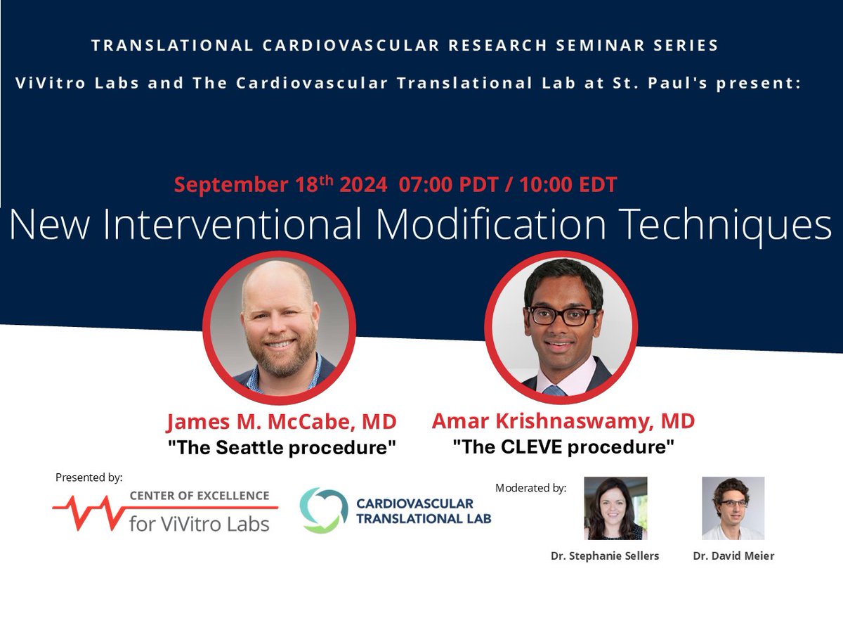 ViVitroLabs (@vivitrolabs) on Twitter photo November 13, <a href="/jamiemccabeMD/">Jamie McCabe</a> <a href="/UWMedicine/">UW Medicine</a>
and Amar Krishnaswamy <a href="/ClevelandClinic/">Cleveland Clinic</a> discuss New Interventional Modification Techniques, The "Seattle procedure", and "The CLEVE Procedure". Register today! Moderators: <a href="/sellers_steph/">Stephanie Sellers</a> <a href="/David_Meier_/">David Meier</a>
starfishmedical.zoom.us/webinar/regist… November 13, <a href="/jamiemccabeMD/">Jamie McCabe</a> <a href="/UWMedicine/">UW Medicine</a>
and Amar Krishnaswamy <a href="/ClevelandClinic/">Cleveland Clinic</a> discuss New Interventional Modification Techniques, The "Seattle procedure", and "The CLEVE Procedure". Register today! Moderators: <a href="/sellers_steph/">Stephanie Sellers</a> <a href="/David_Meier_/">David Meier</a>
starfishmedical.zoom.us/webinar/regist…