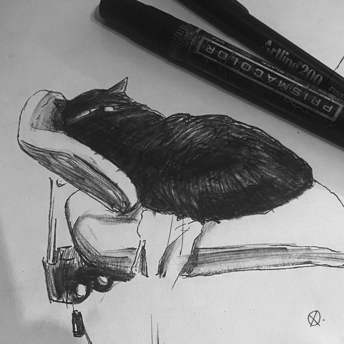 Lot of people think of me as a digital painter guy,,,I suppose that's how much of the work gets done but I don't think about it much

Most everything I do starts with loose sketchbook lines with a (preferably) older marker and $3pen

Halloween Black Cat (Jacob)

Enjoy
#halloween