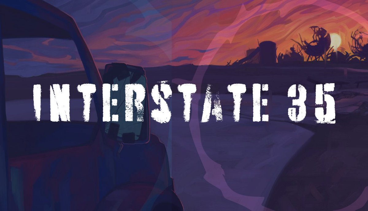 ANNOUNCEMENT: I'm releasing my first video game! Introducing INTERSTATE 35, an experimental visual novel about going home, set in the irradiated ruins of the Dallas-Fort Worth Metroplex. Words &amp; design by me, illustrations by Porcelain Bones, music by Josie Brechner. Links below.