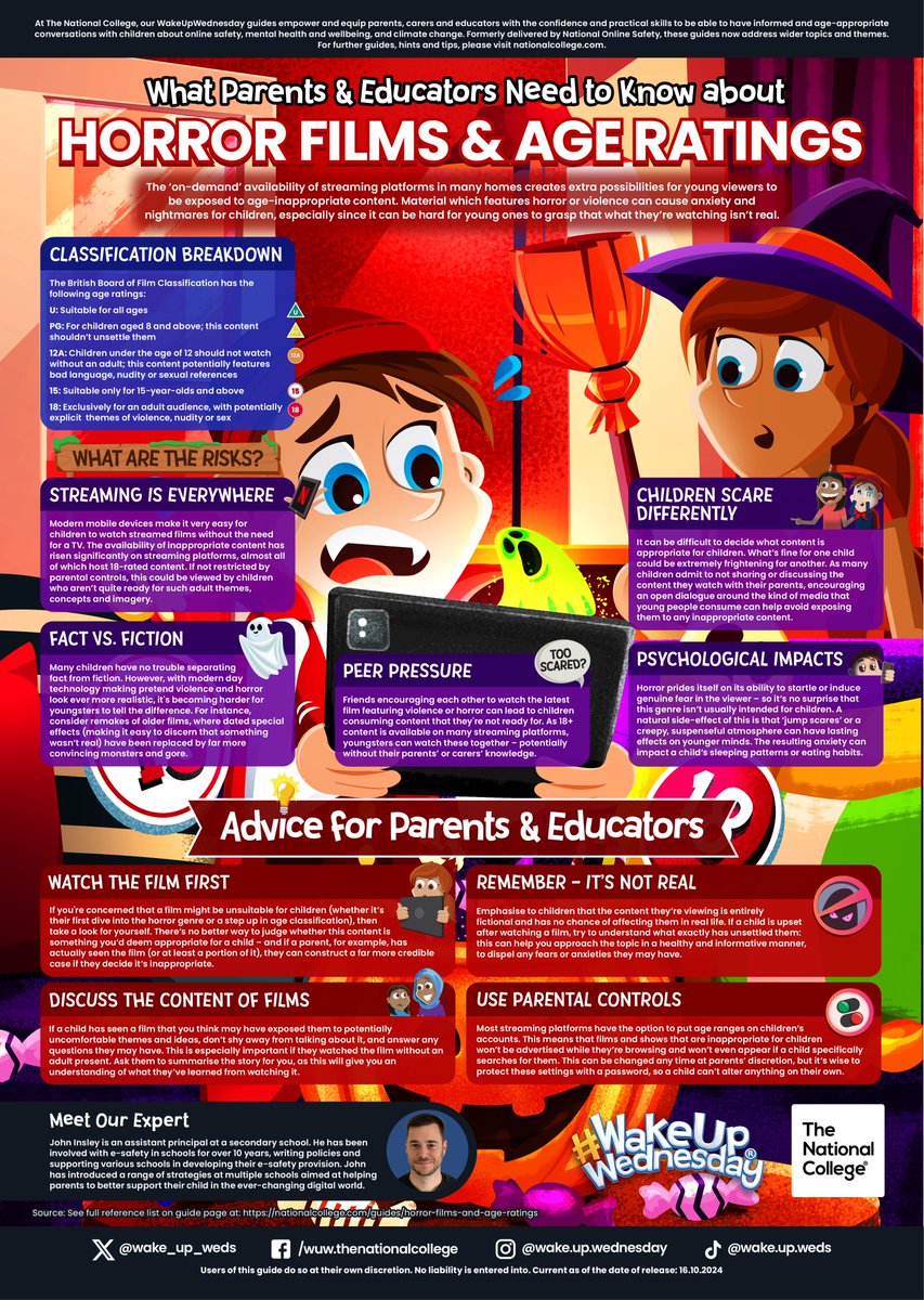 Following Halloween you may be tempted to play scary games or watch spooky films. Please see the below guide which shares really useful information on age ratings and the impact of inappropriate content. #Halloween #OnlineSafety