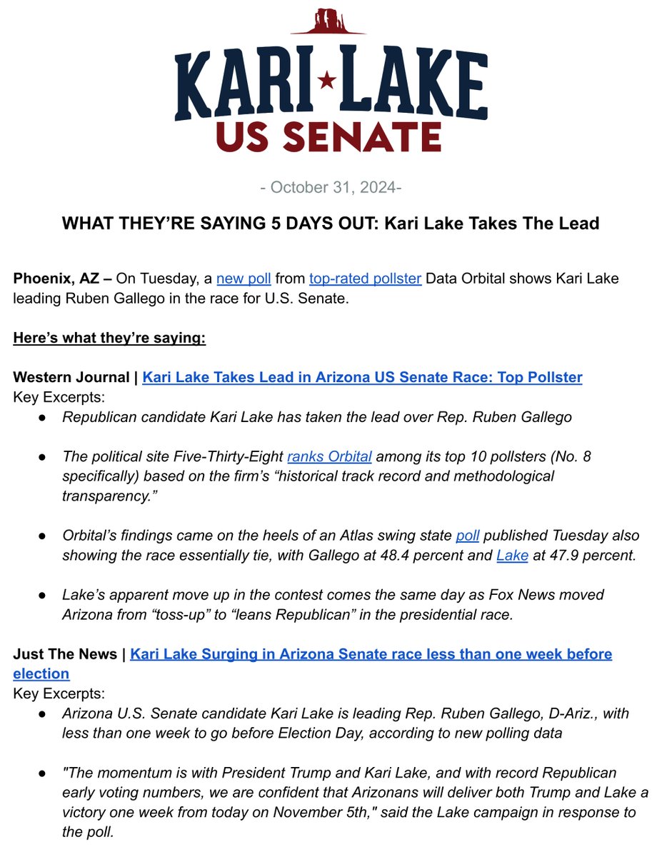 realalexnicoll's tweet image. 📥INBOX – WHAT THEY’RE SAYING 5 DAYS OUT: @KariLake Takes The Lead 

karilake.com/what-theyre-sa… #AZSen
