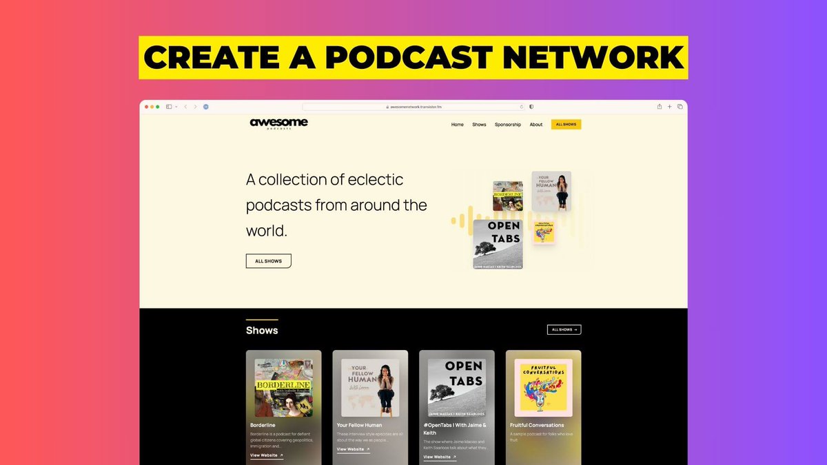Have you ever dreamed of running your own podcast network?

transistor.fm/changelog/podc…

Now on Transistor it's easy to create a network in your dashboard, and generate a podcast website featuring all of your network's shows.