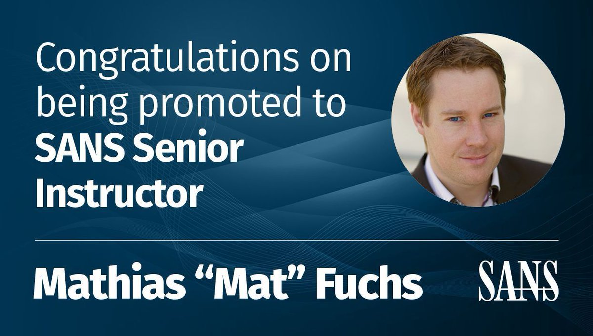 🎉 Congrats to <a href="/mathias_fuchs/">Mathias Fuchs</a> on being promoted to #SANS Senior Instructor! Mat is an instructor for #FOR508 &amp; #FOR608.

Congrats again, Mat! We are so lucky to have you be an instrumental part of the #DFIR curriculum! 👏

Learn more about Mat, here: sans.org/profiles/mathi…