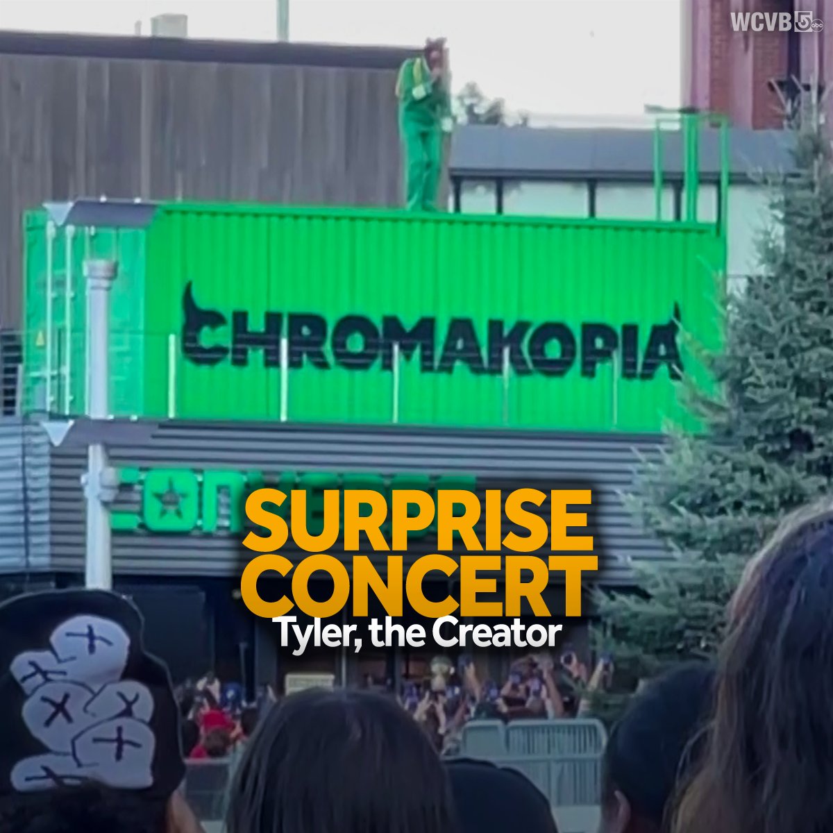 WCVB's tweet photo. Two days after dropping his 7th album, Tyler, the Creator surprised fans with a 30-minute Halloween show in Boston. https://t.co/n0FiadsJNG https://t.co/2VD9Y7agMa